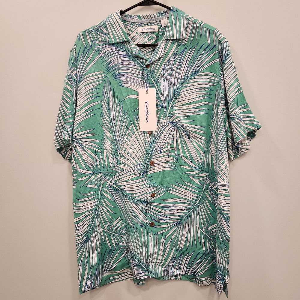 Caribbean NWT Tropical Button Up Collared Short Sleeve Tee Men's - Picture 1 of 9